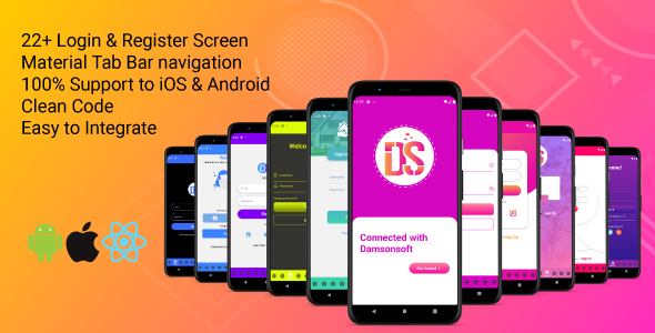 React Native Animated Login & Register UI Template with Material Tab Bar Navigation - CodeCanyon Item for Sale