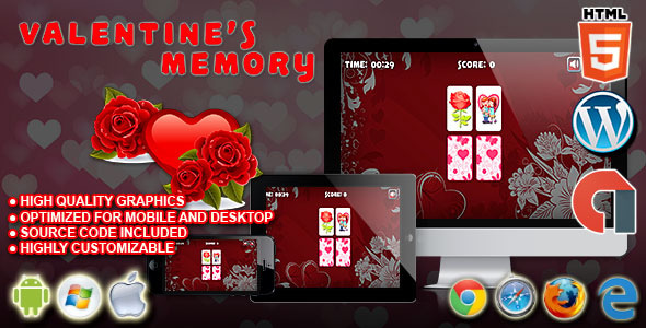Valentine's Memory - HTML5 Construct 2 Puzzle Game - CodeCanyon Item for Sale