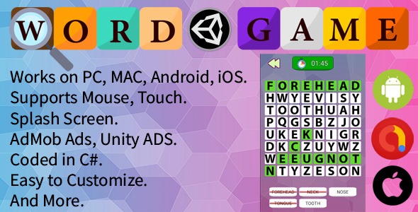 Word Searching Game (Unity Complete Project + AdMob Ads & Unity Ads) - CodeCanyon Item for Sale