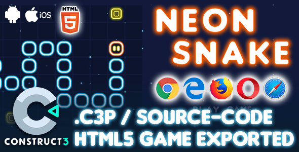 Neon Snake HTML5 Game - Construct 3 All Source-code - CodeCanyon Item for Sale