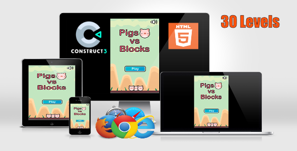 Pigs VS Blocks - HTML5 Game + Assets (With Construct 3 All Source-code .c3p) - CodeCanyon Item for Sale
