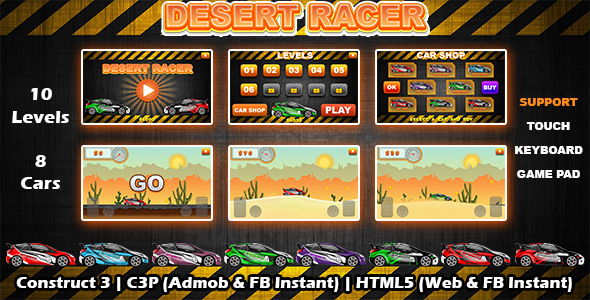Desert Racer (Construct 3 | C3P | HTML5) Car Racing Game by CGFX-Studio