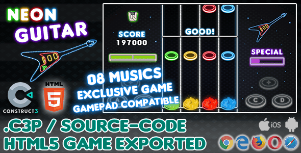 Neon Guitar HTML5 Game - With Construct 3 All Source-code - CodeCanyon Item for Sale