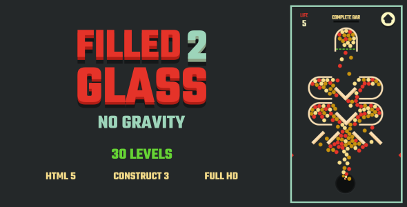 Filled Glass 2 No Gravity - HTML5 Game (Construct3) - CodeCanyon Item for Sale