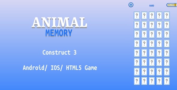 Animals Memory - HTML5 Game (Construct 3) - CodeCanyon Item for Sale
