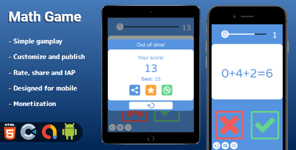 Math Game - HTML5 Game (Construct 3) - CodeCanyon Item for Sale