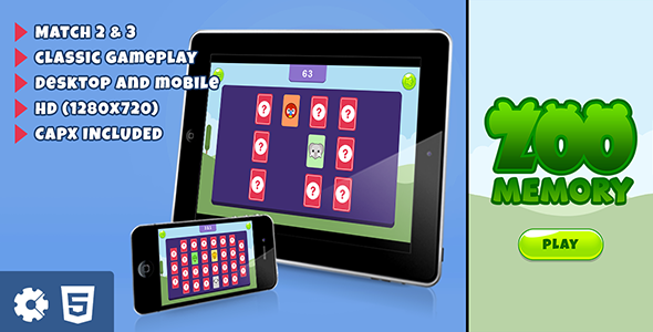 Zoo Memory - HTML5 Educational Game (.c3p & .capx) - CodeCanyon Item for Sale