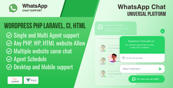 WhatsApp Chat - Universal Platform WordPress PHP & HTML Standalone Software - CodeCanyon Item for Sale