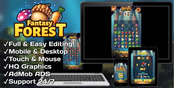 Fantasy Forest - HTML5 + Mobile Game (Construct 3) - CodeCanyon Item for Sale
