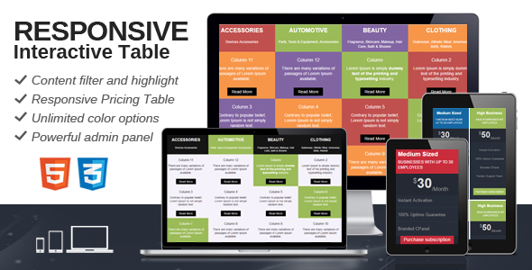 Responsive Interactive Table - CodeCanyon Item for Sale