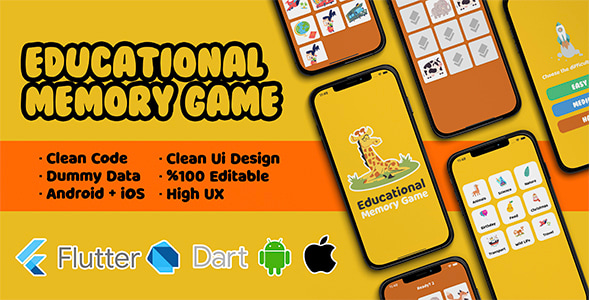 Flutter Educational Memory Game Flip Cards (Without Internet) - CodeCanyon Item for Sale
