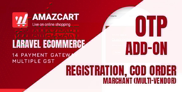 OTP add-on | AmazCart Laravel Ecommerce System CMS - CodeCanyon Item for Sale