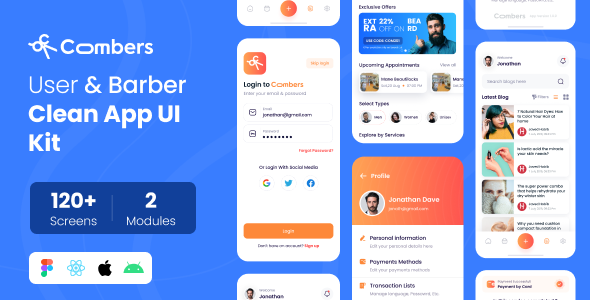 Combers : Salon Appointment Booking React Native App - CodeCanyon Item for Sale