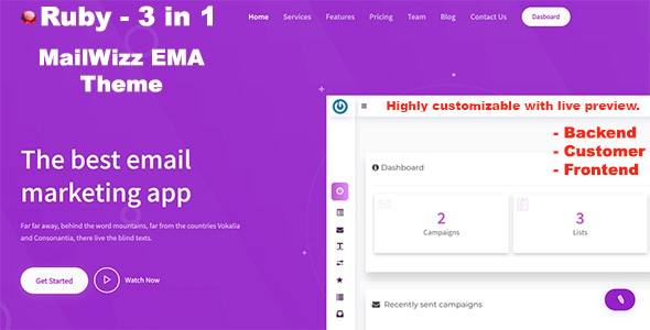 Ruby - 3 in 1 Mailwizz Modern Customizable Theme with Landing Page - CodeCanyon Item for Sale