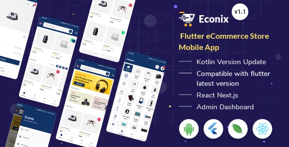 Econix - Flutter eCommerce Store Mobile App + React Node Admin Dashboard - CodeCanyon Item for Sale