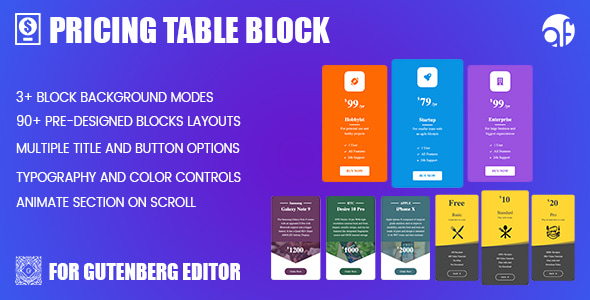 Pricing Table Block for WordPress (Gutenberg) - CodeCanyon Item for Sale