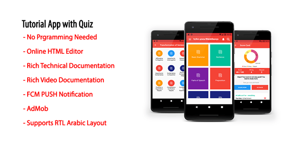 Tutorial App with Quiz | Native Android Offline Learning App with AdMob & Firebase PUSH Notification - CodeCanyon Item for Sale