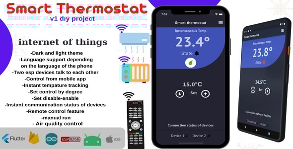 Smart thermostat,smart home iot temperature control system.esp8266 and flutter project. - CodeCanyon Item for Sale