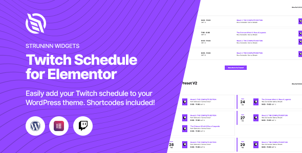 Struninn - Twitch Schedule Elementor Widget - CodeCanyon Item for Sale