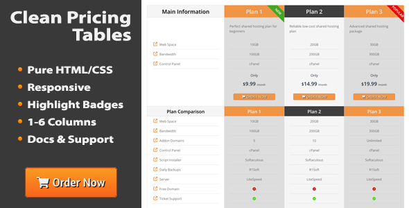 Clean Pricing Tables - CodeCanyon Item for Sale