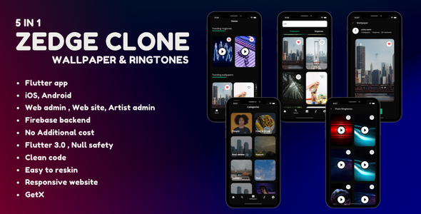 5 in 1- Zedge clone - Wallpaper and Ringtones - Android + iOS + Admin panel + Artist panel + website - CodeCanyon Item for Sale