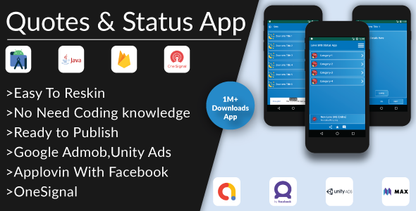 Quotes & Status Android Studio App-(Admob+Applovin+Unity) - CodeCanyon Item for Sale