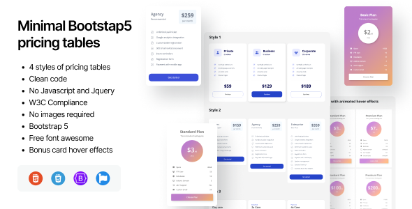Minimal Bootstrap5 pricing tables - CodeCanyon Item for Sale