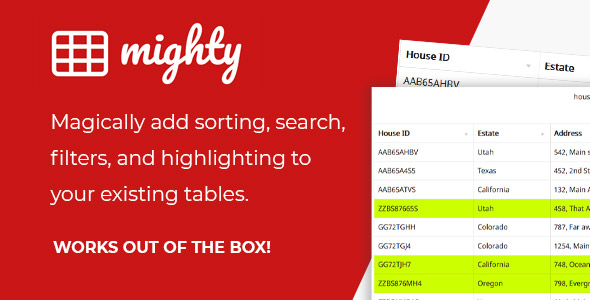 Mighty Tables | Add sorting, search, filters, and highlighting to your tables - CodeCanyon Item for Sale