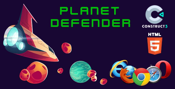 Planet Defender HTML5 Game (With Construct 3 Source-code .c3p) - CodeCanyon Item for Sale