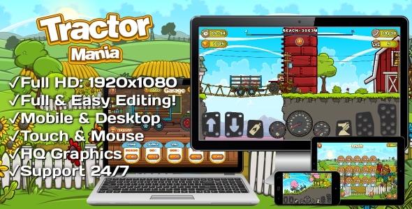 Tractor Mania - HTML5 Premium Game + Mobile Version! (Construct 3) - CodeCanyon Item for Sale