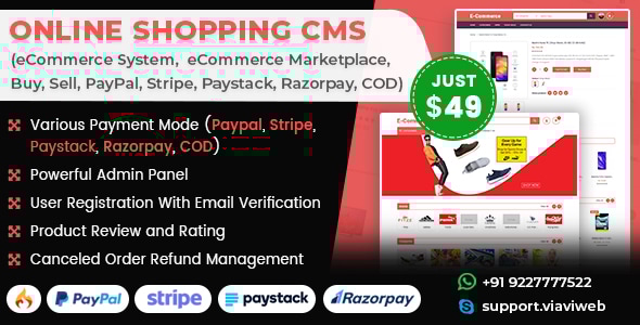 Online Shopping CMS (eCommerce System, eCommerce Marketplace, PayPal, Stripe, Razorpay, COD) - CodeCanyon Item for Sale