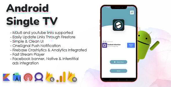 Single TV Live Streaming App with m3u8 & Youtube Player (admob & facebook ads) - CodeCanyon Item for Sale