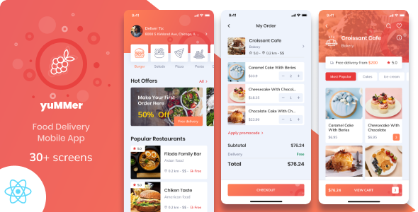 Yummer - Food Delivery React Native App | CLI 0.70.6 - CodeCanyon Item for Sale