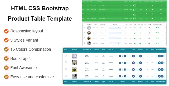HTML CSS Boostrap Product Table Template - CodeCanyon Item for Sale