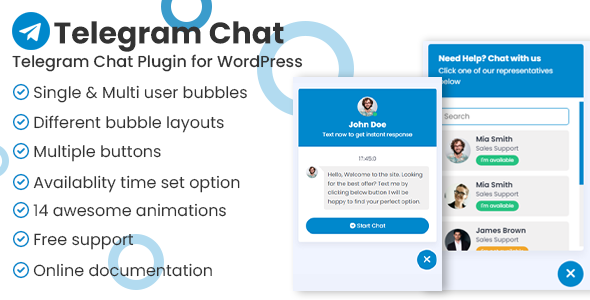 Telegram Chat Support Pro WordPress Plugin - CodeCanyon Item for Sale