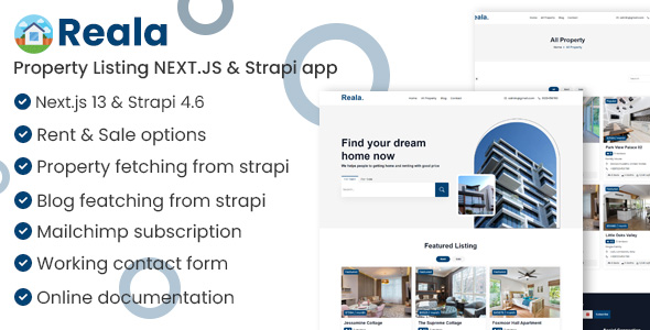 Reala - Property Listing NEXT.JS, Strapi app - CodeCanyon Item for Sale