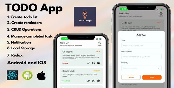ToDoThings | iOS and Android To-Do App Template (React-Native) - CodeCanyon Item for Sale