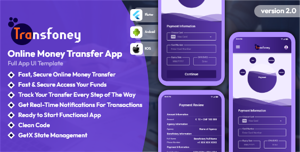 Transfony - Online Money Transfer Wallet Flutter App UI Kit - CodeCanyon Item for Sale