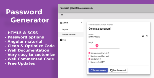 Password generator Angular material - CodeCanyon Item for Sale