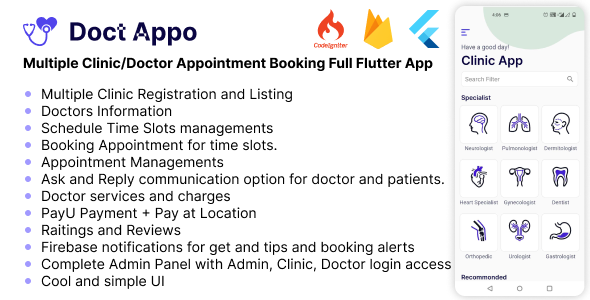 Multiple Clinics/Doctors Appointment Booking Full Flutter App - CodeCanyon Item for Sale