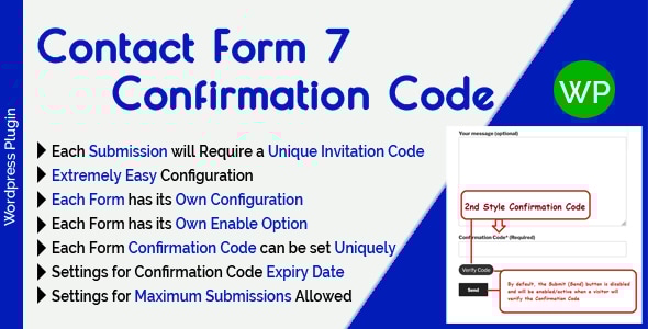 Contact Form 7 Confirmation Code - For Each Submission will Require a Unique Invitation Code - CodeCanyon Item for Sale