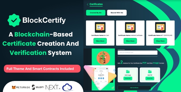 BlockCertify - A Blockchain-based certificate creation and verification system Full Theme - CodeCanyon Item for Sale