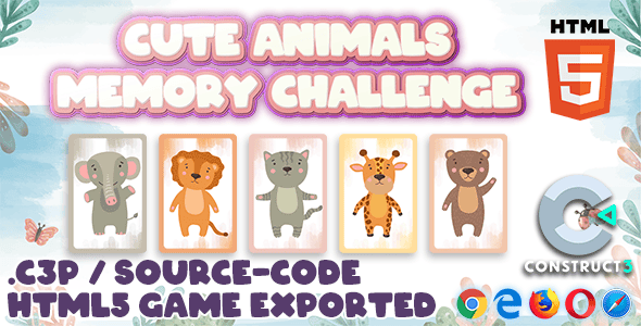 Cute Animals Memory Challenge - Construct 3 / HTML5 Game - CodeCanyon Item for Sale