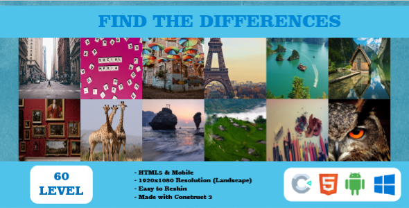 Find The Differences | HTML5 | Construct 3 | C3P - CodeCanyon Item for Sale
