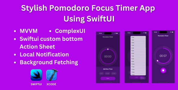 Stylish Pomodoro Focus Timer App Using SwiftUI - CodeCanyon Item for Sale