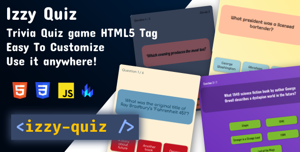 Izzy Quiz - Quiz Trivia Game | Easy To Use Customizable Web Component - CodeCanyon Item for Sale