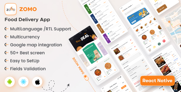 Online Organic Food Delivery & Grocery Market React Native App UI Kit - Zomo - CodeCanyon Item for Sale