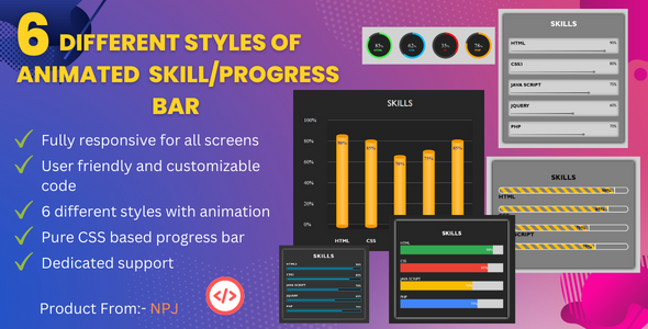 Animated Progress Bar/Skill Bar (6 different progress/skill bar) - CodeCanyon Item for Sale