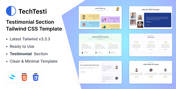 TechTesti - Testimonial Section Tailwind CSS 3 HTML Template - CodeCanyon Item for Sale