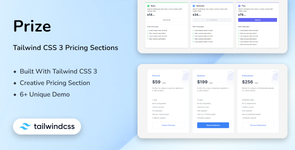 Prize - Tailwind CSS 3 Pricing Sections - CodeCanyon Item for Sale